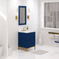 BRISTOL 24"W x 34"H Monarch Blue Single-Sink Vanity with Carrara White Marble Countertop + Satin Gold Hook Faucet