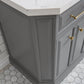 PALACE 60"W x 34"H Cashmere Gray Vanity with Carrara Quartz Countertop + Faucets & Mirrors (F2-0013), Satin Gold Finish Hardware & Chrome Finish Mirror (B)