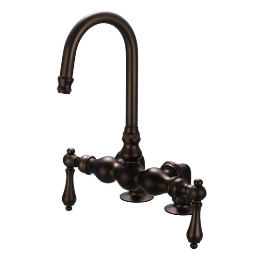 Vintage Classic 3.375" Center Deck Mount Tub Faucet With Gooseneck Spout & 2" Risers in Oil Rubbed Bronze Finish, With Metal Lever Handles Without Labels