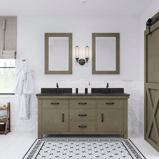 ABERDEEN 72"W x 34"H Grizzle Gray Double-Sink Vanity with Blue Limestone Countertop + Faucets