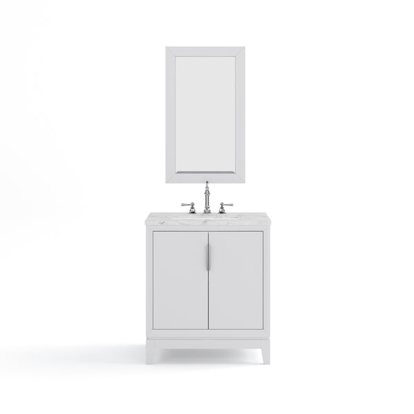 ELIZABETH 30W x 34.25H Pure White Single-Sink Vanity with Carrara White Marble Countertop + Faucets & Mirror (F2-0012-01-TL)