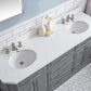 PALACE 72"W x 34"H Cashmere Gray Vanity with Carrara Quartz Countertop + Faucets (F2-0013), Polished Nickel Finish Hardware