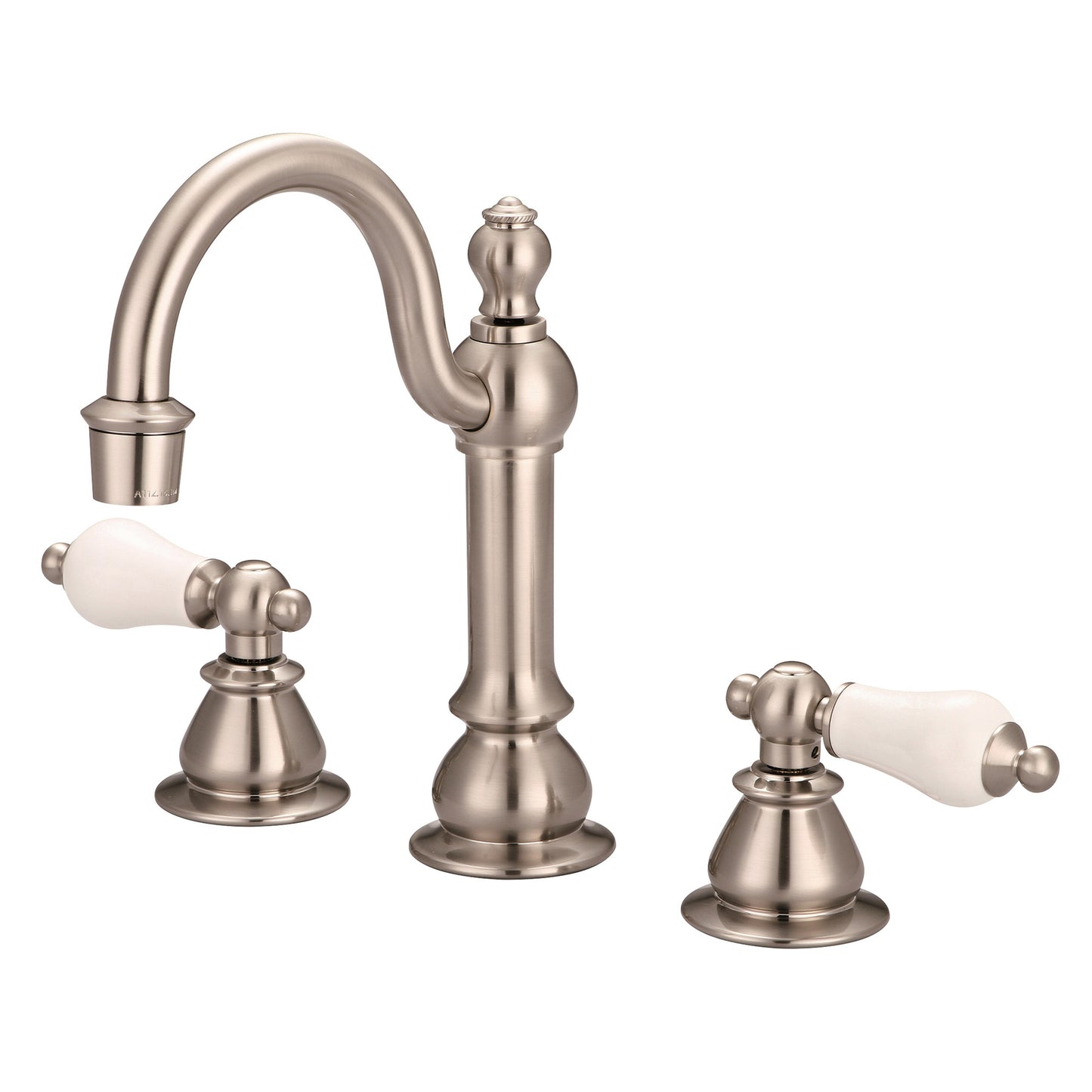 American 20th Century Classic Widespread Bathroom F2-0012 Faucets With Pop-Up Drain in Brushed Nickel Finish, With Porcelain Lever Handles