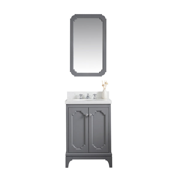 QUEEN 24W x 34H Cashmere Gray Single-Sink Vanity with Carrara Quartz Countertop + Faucets & Mirror (F2-0009-01-BX)