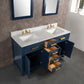 MADISON 60"W x 34"H Monarch Blue Double-Sink Vanity with Carrara White Marble Countertop + Mirror