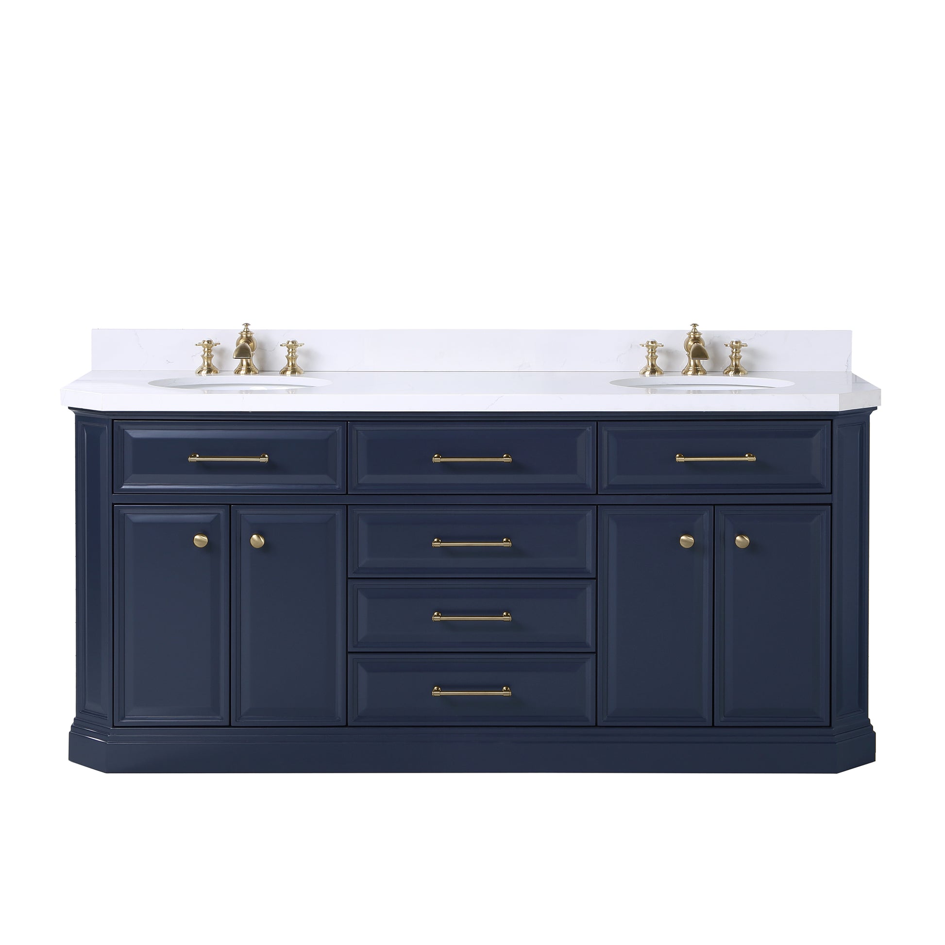 PALACE 72"W x 34.2"H Monarch Blue Double-Sink Vanity with White Quartz Countertop + Faucets (Waterfall Faucets)