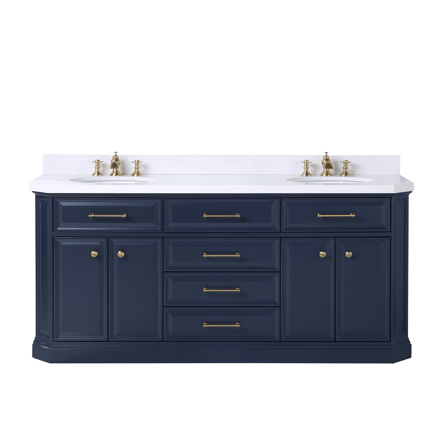 PALACE 72"W x 34.2"H Monarch Blue Double-Sink Vanity with White Quartz Countertop + Faucets (Waterfall Faucets)