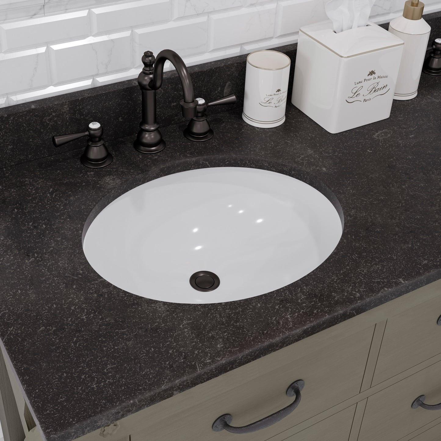 ABERDEEN 60"W x 34"H Grizzle Gray Double-Sink Vanity with Blue Limestone Countertop + Hook Faucets and Mirrors