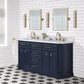 PALACE 60"W x 34"H Monarch Blue Double-Sink Vanity with White Quartz Countertop + Faucets (Hook Faucets)