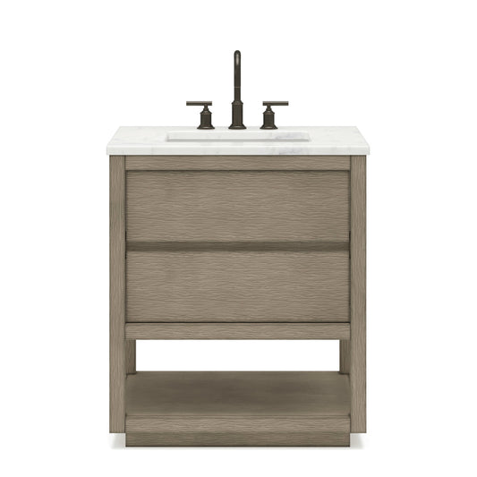 OAKMAN 30"W x 34.3"H Gray Oak Single-Sink Vanity with Carrara White Marble Countertop