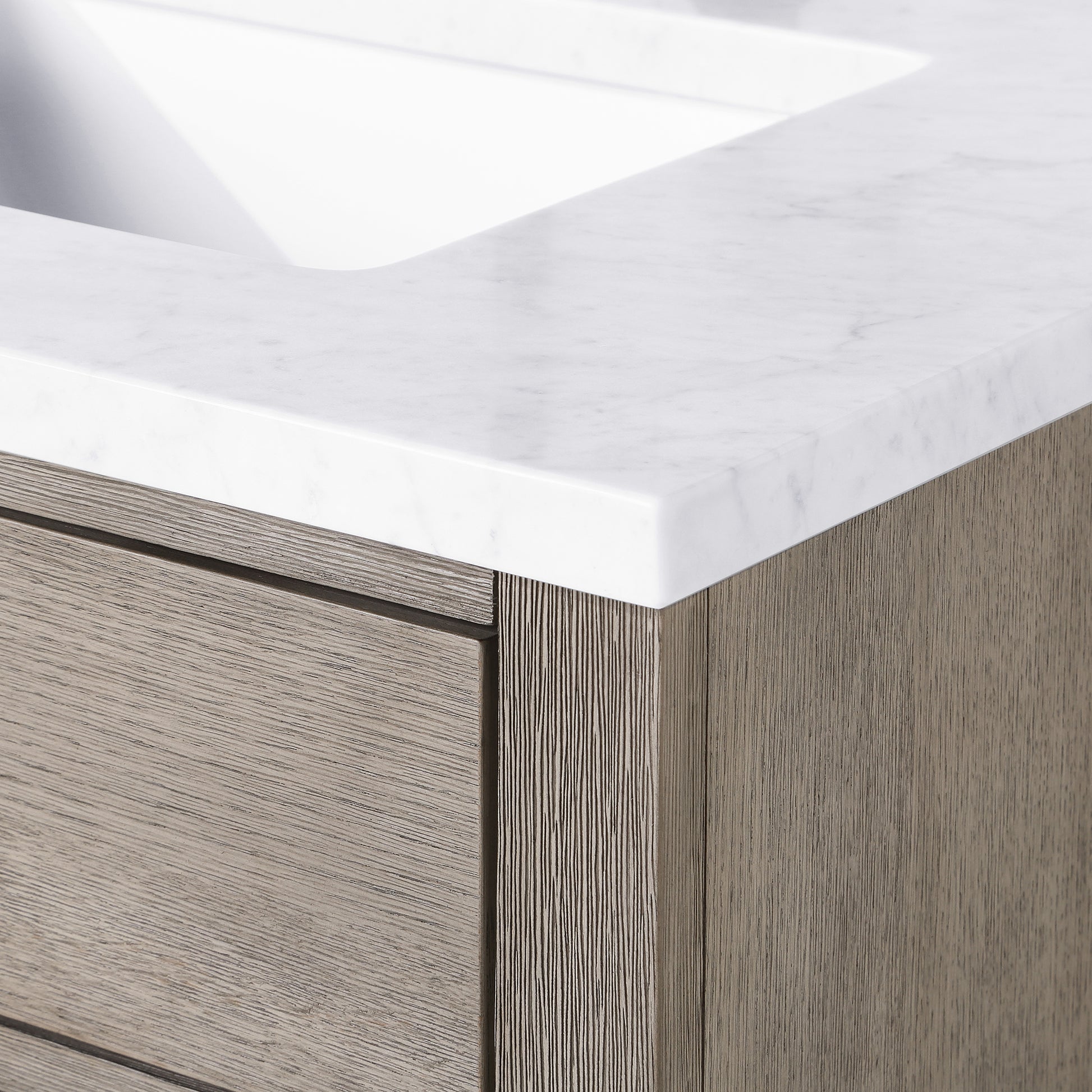 CHESTNUT 72"W x 34.2"H Gray Oak Double-Sink Vanity with Carrara White Marble Countertop + Mirrors