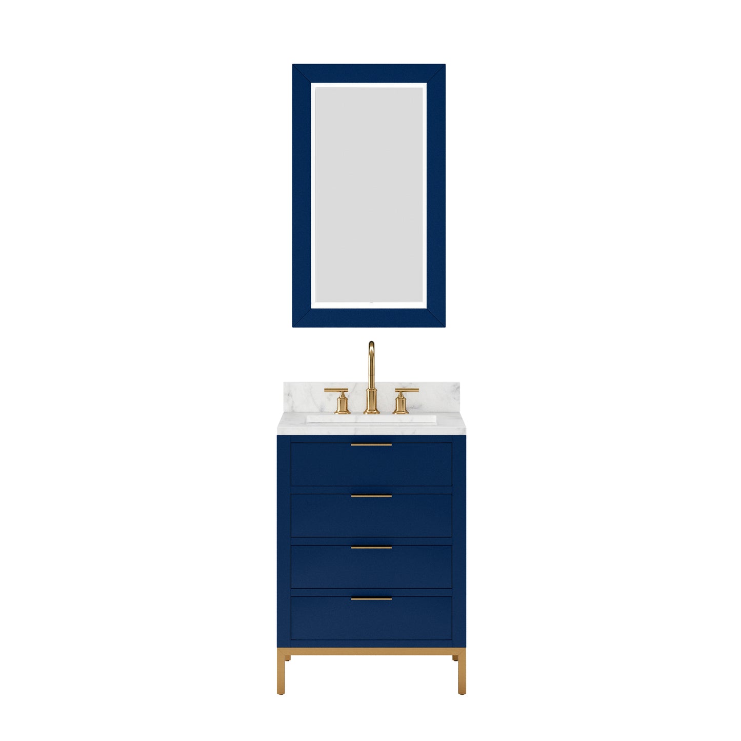 BRISTOL 24"W x 34"H Monarch Blue Single-Sink Vanity with Carrara White Marble Countertop + Rectangular Mirror (S)