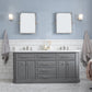 PALACE 72"W x 34"H Cashmere Gray Vanity with Carrara Quartz Countertop + Faucets & Mirror (F2-0013), Polished Nickel Finish Hardware & Mirror