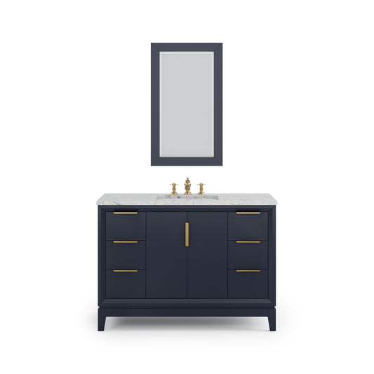 ELIZABETH 48"W x 34.25"H Monarch Blue Single-Sink Vanity with Carrara White Marble Countertop + Faucets & Mirror (F2-0013-06-FX)