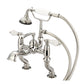 Vintage Classic Adjustable Center Deck Mount Tub Faucet With Handheld Shower in Polished Nickel Finish, With Porcelain Lever Handles, Hot And Cold Labels Included