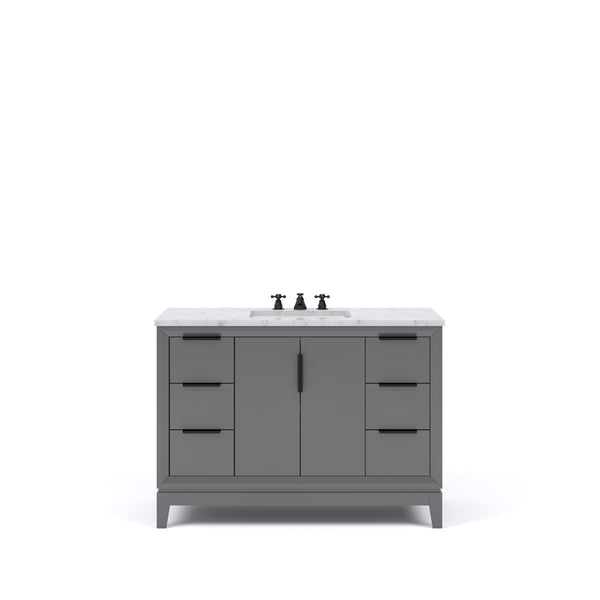 ELIZABETH 48W x 34.25H Cashmere Gray Single-Sink Vanity with Carrara White Marble Countertop + Faucets (F2-0009-03-BX)