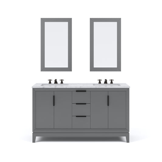 ELIZABETH 60"W x 34.25"H Cashmere Gray Double-Sink Vanity with Carrara White Marble Countertop + Faucets & Mirror (F2-0009-03-BX)