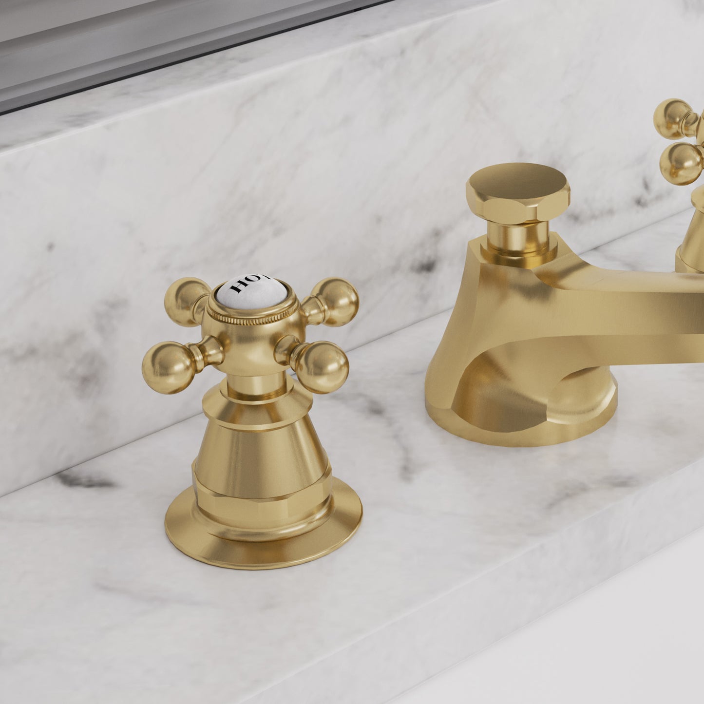 American 20th Century Classic Widespread Bathroom F2-0009 Faucets With Pop-Up Drain in Satin Gold Finish, With Metal Cross Handles, Hot And Cold Labels Included