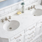 PALACE 60"W x 34"H Pure White Vanity with Carrara Quartz Countertop + Faucets (F2-0009), Polished Nickel Finish Hardware