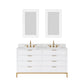 BRISTOL 60"W x 34"H Pure White Double-Sink Vanity with Carrara White Marble Countertop + Rectangular Mirrors (S)