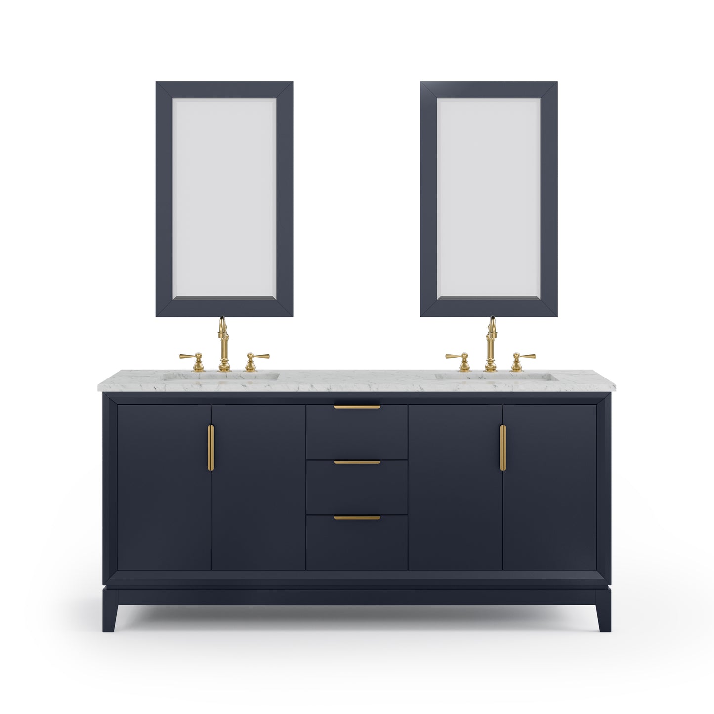 ELIZABETH 72"W x 34.25"H Monarch Blue Double-Sink Vanity with Carrara White Marble Countertop + Faucets & Mirror (F2-0012-06-TL)