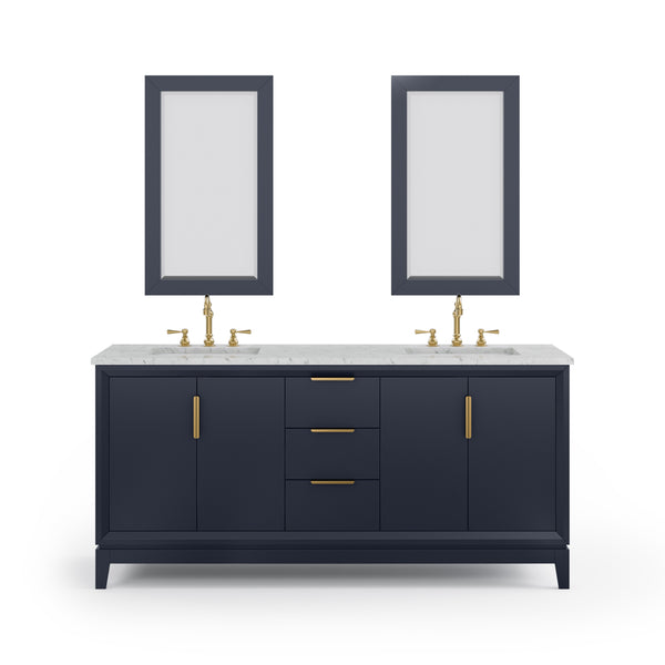 ELIZABETH 72W x 34.25H Monarch Blue Double-Sink Vanity with Carrara White Marble Countertop + Faucets & Mirror (F2-0012-06-TL)