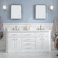 PALACE 72"W x 34"H Pure White Vanity with Carrara Quartz Countertop + Faucets & Mirror (F2-0012), Polished Nickel Finish Hardware & Mirror