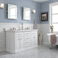 PALACE 60"W x 34"H Pure White Vanity with Carrara Quartz Countertop + Faucets (F2-0013), Polished Nickel Finish Hardware