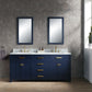 MADISON 72"W x 34"H Monarch Blue Double-Sink Vanity with Carrara White Marble Countertop