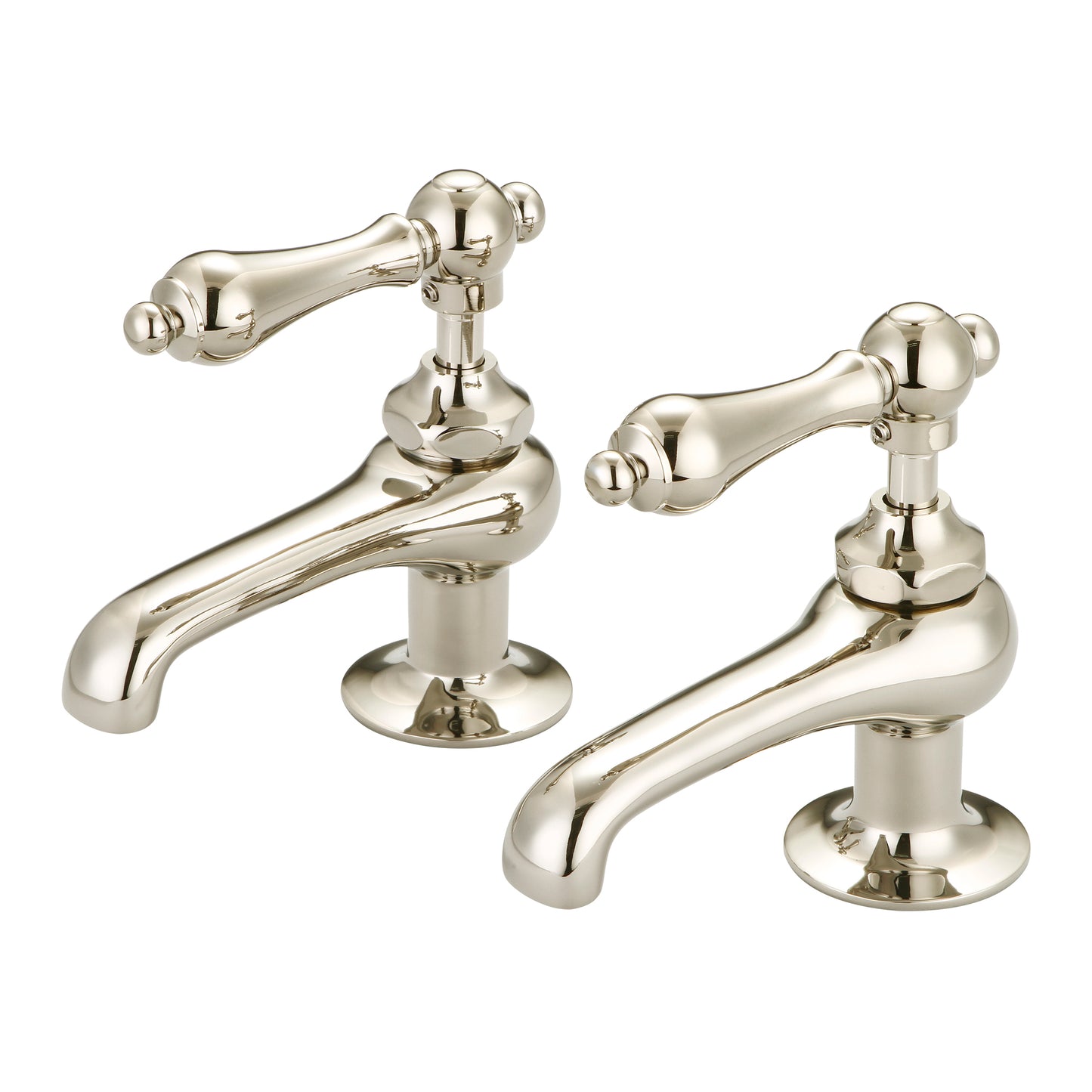 Vintage Classic Basin Cocks Bathroom Faucets in Polished Nickel Finish, With Metal Lever Handles Without Labels