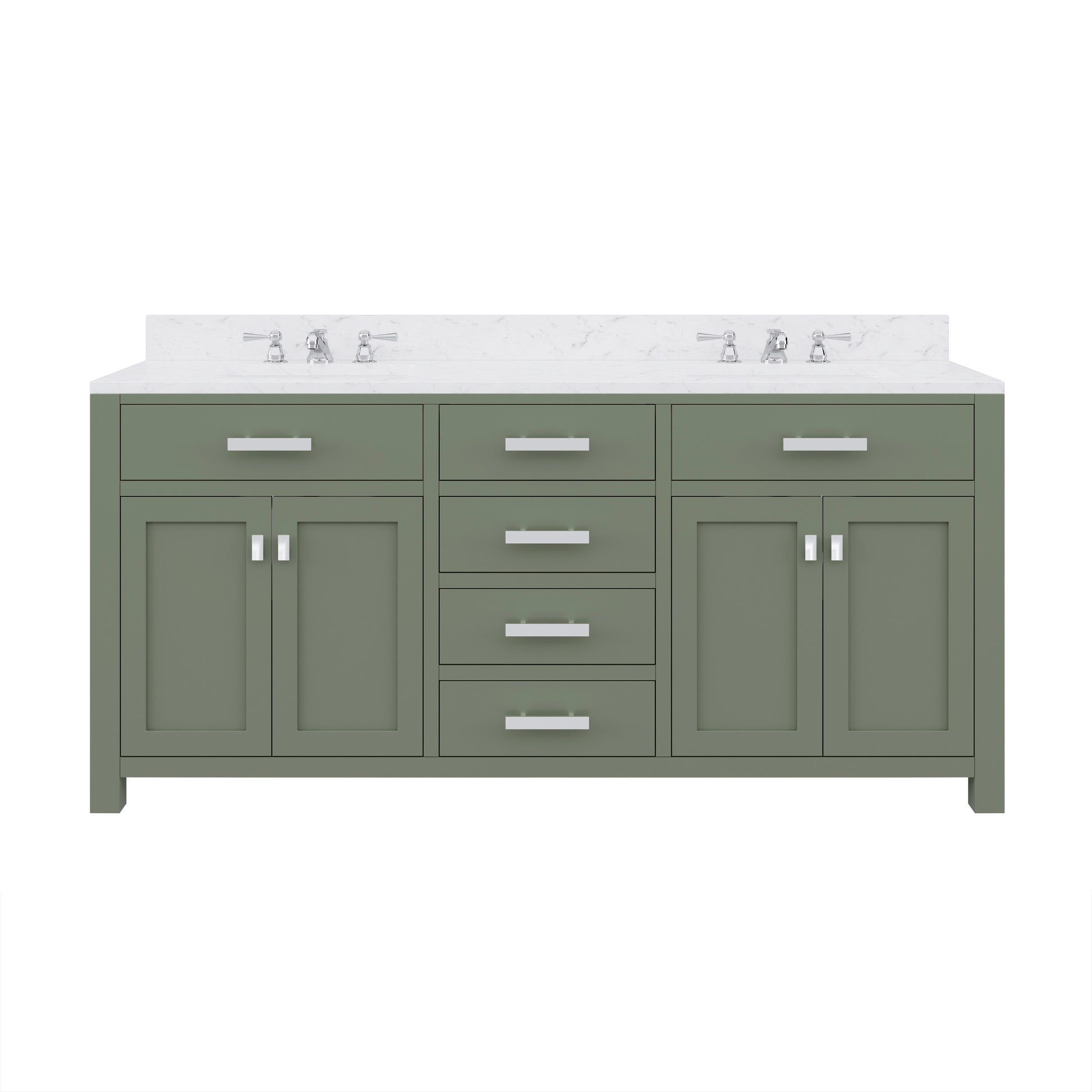 MADISON 72"W x 34"H Glacial Green Double-Sink Vanity with Carrara White Marble Countertop + Classic Faucet