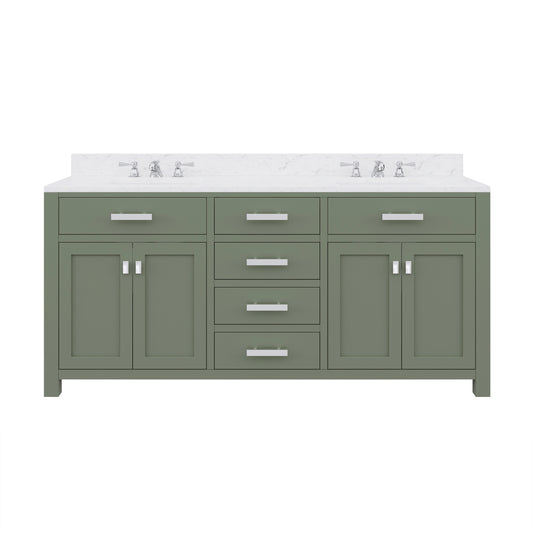 MADISON 72"W x 34"H Glacial Green Double-Sink Vanity with Carrara White Marble Countertop + Classic Faucet