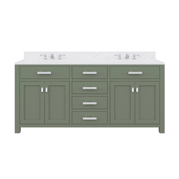 MADISON 72W x 34H Glacial Green Double-Sink Vanity with Carrara White Marble Countertop + Classic Faucet