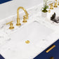 BRISTOL 60"W x 34"H Monarch Blue Double-Sink Vanity with Carrara White Marble Countertop + Satin Gold Gooseneck Faucets