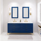 BRISTOL 72"W x 34"H Monarch Blue Double-Sink Vanity with Carrara White Marble Countertop + Satin Gold Gooseneck Faucets and Rectangular Mirrors (S)