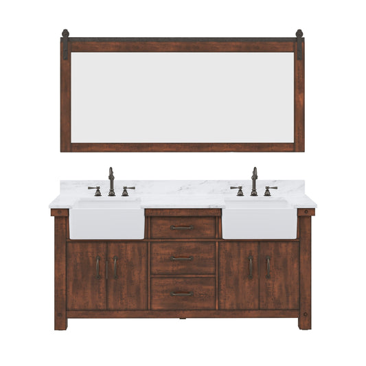 PAISLEY 72"W x 33"H Sierra Rustic Double-Sink Vanity with Carrara White Marble Countertop + Mirror