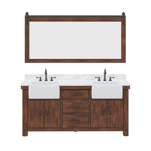 PAISLEY 72W x 33H Sierra Rustic Double-Sink Vanity with Carrara White Marble Countertop + Mirror