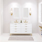 BRISTOL 60"W x 34"H Pure White Double-Sink Vanity with Carrara White Marble Countertop + Satin Gold Hook Faucets