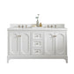 QUEEN 60"W x 34"H Pure White Double-Sink Vanity with Carrara Quartz Countertop + Faucets (F2-0009)