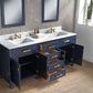 MADISON 72"W x 34"H Monarch Blue Double-Sink Vanity with Carrara White Marble Countertop + Mirror