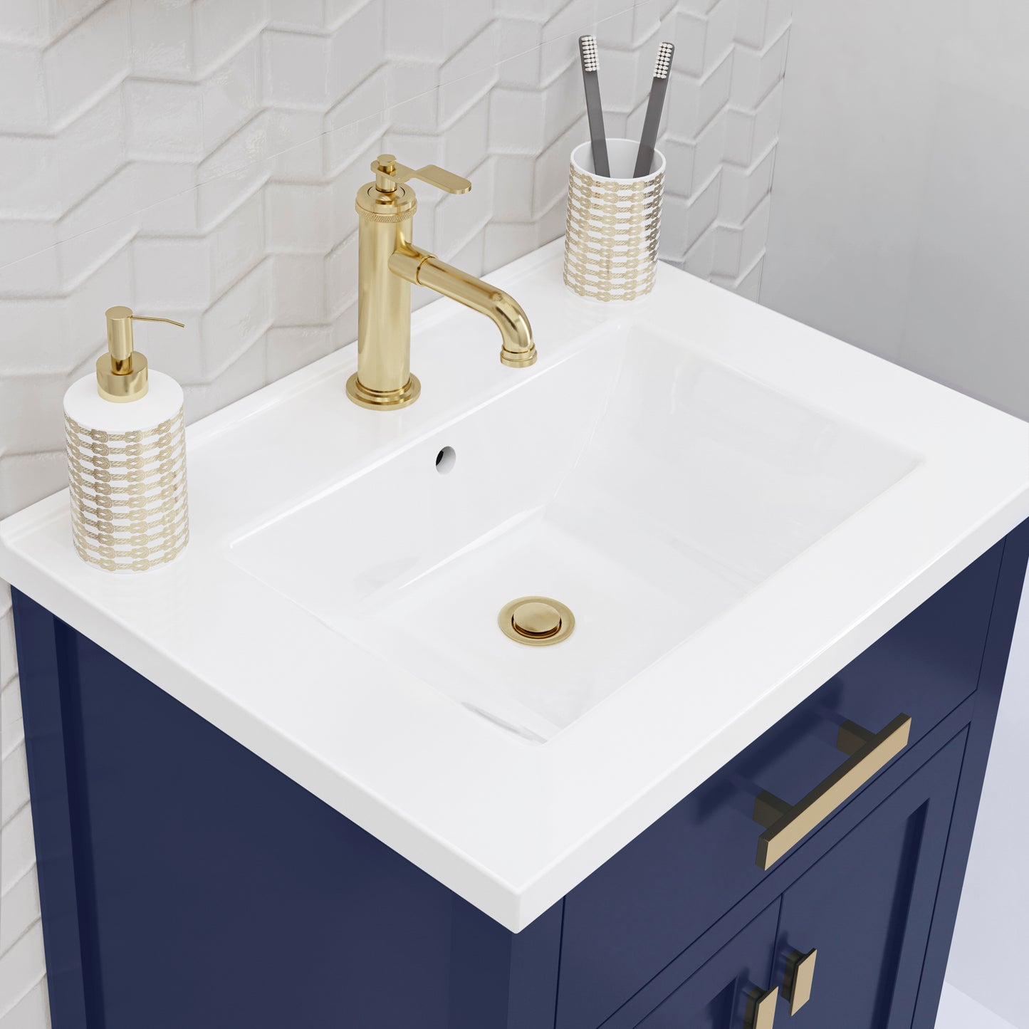 MYRA 24"W x 34"H Monarch Blue Integrated Ceramic Sink Vanity + Modern Single Faucet