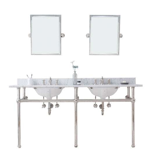 EMBASSY 72"W x 34"H  Double Washstand , P-Trap, Countertop with Sink, F2-0013 Faucet and Mirror included, in Polished Nickel Finish