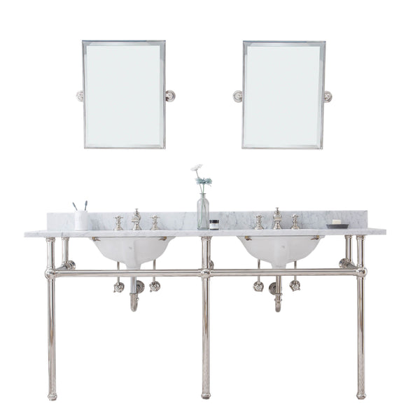 EMBASSY 72W x 34H  Double Washstand , P-Trap, Countertop with Sink, F2-0013 Faucet and Mirror included, in Polished Nickel Finish