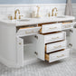 PALACE 72"W x 34"H Pure White Vanity with Carrara Quartz Countertop + Mirrors, Satin Gold Finish Hardware & Chrome Finish Mirror (B)