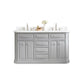 PALACE 60"W x 34"H Cashmere Gray Vanity with Carrara Quartz Countertop + Faucets (F2-0012), Polished Nickel Finish Hardware