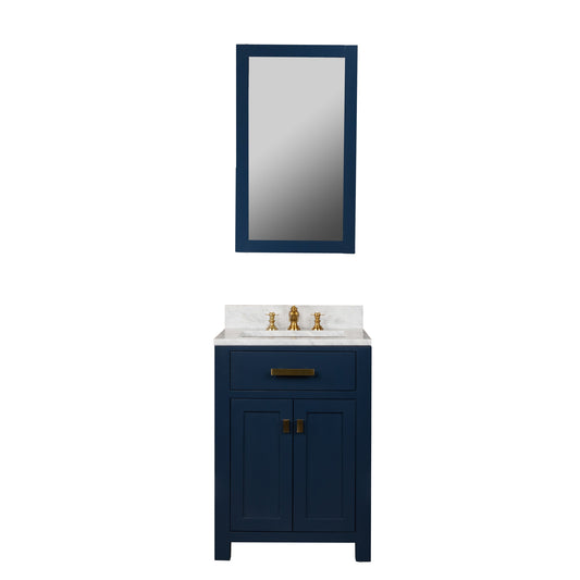 MADISON 24"W x 34"H Monarch Blue Single-Sink Vanity with Carrara White Marble Countertop + Faucets & Mirror (F2-0013-06-FX)