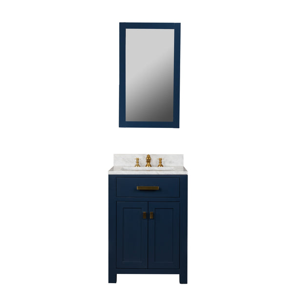 MADISON 24W x 34H Monarch Blue Single-Sink Vanity with Carrara White Marble Countertop + Faucets & Mirror (F2-0013-06-FX)