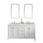 QUEEN 60"W x 34"H Pure White Double-Sink Vanity with Carrara Quartz Countertop + Faucets & Mirror (F2-0012)