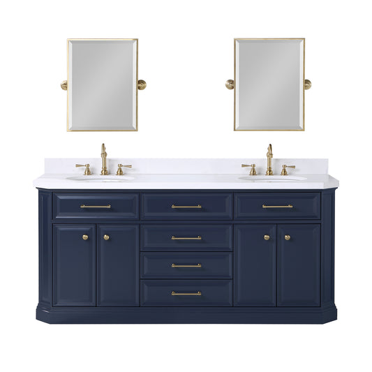 PALACE 72"W x 34.2"H Monarch Blue Double-Sink Vanity with White Quartz Countertop + Mirrors