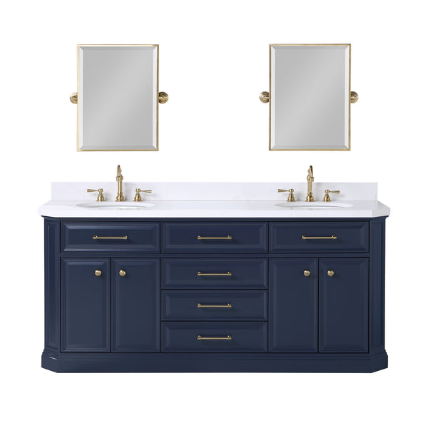 PALACE 72W x 34.2H Monarch Blue Double-Sink Vanity with White Quartz Countertop + Mirrors